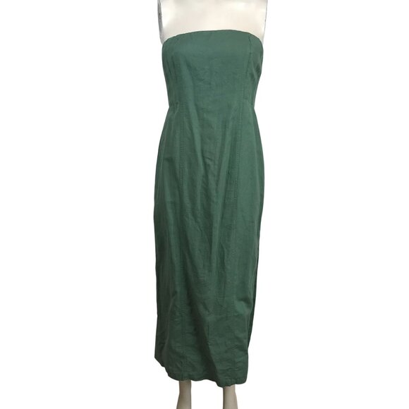 ZARA- WOMEN'S MEDIUM - GREEN STRAPLESS SLIT IN BACK SUMMER MIDI DRESS - Picture 1 of 7